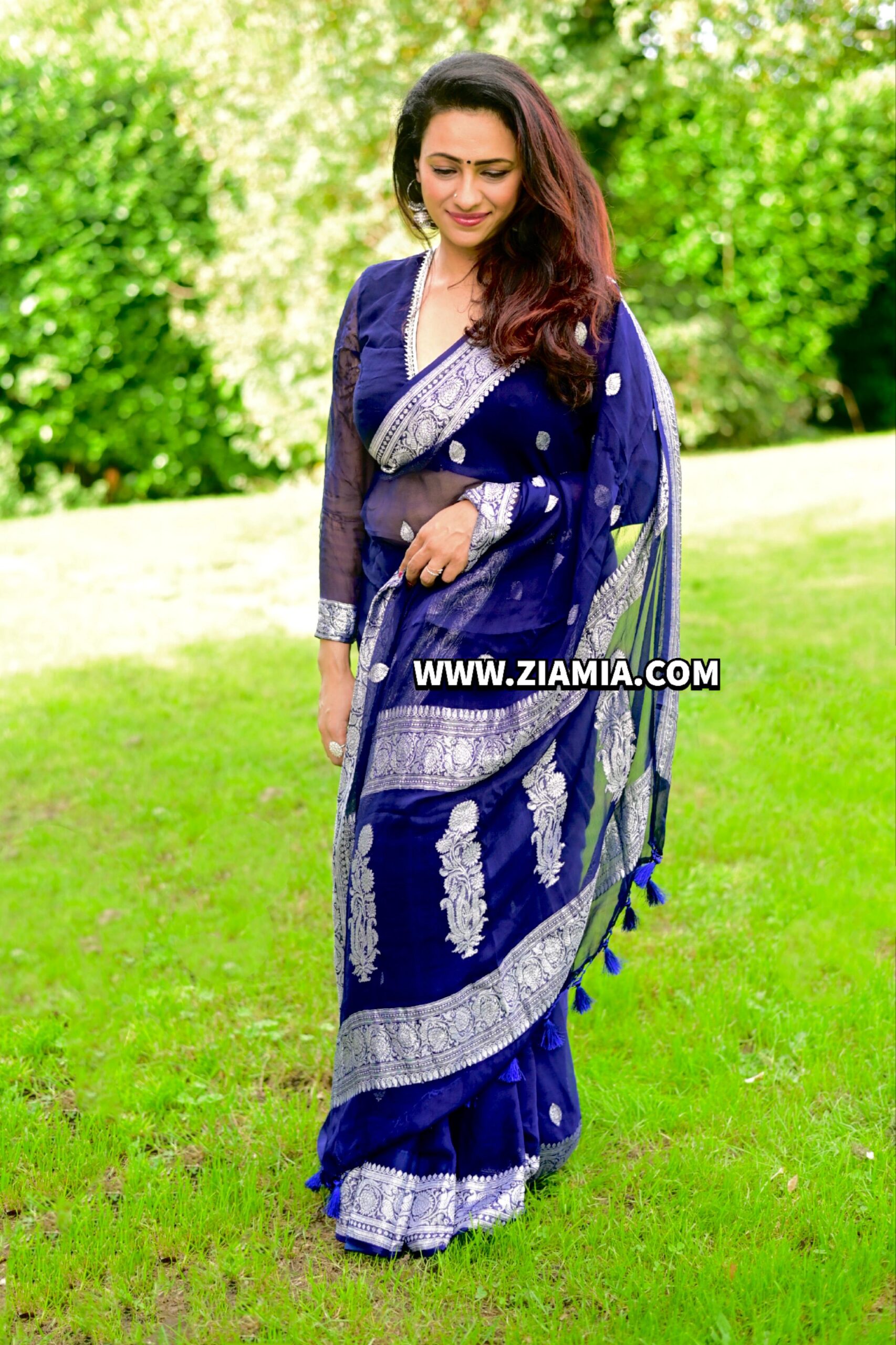 Banarasi Handloom Pure Khaddi Georgette Chiffon Silk Saree with Silver Zari Weaving