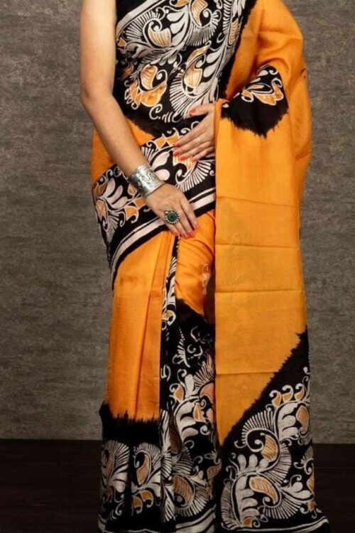 Pure Silk Saree with Wax Batik Handmade Design Saree