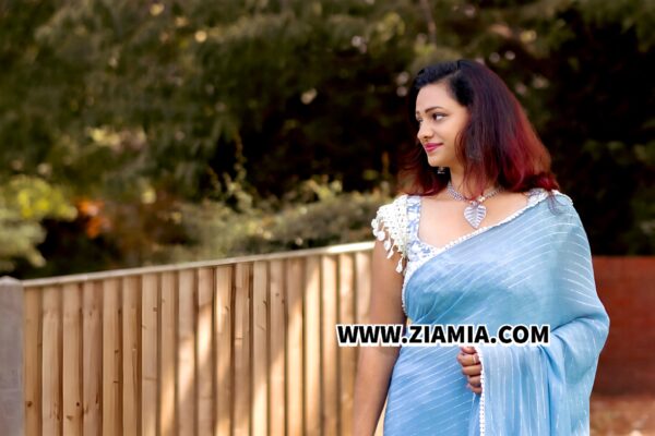 Pure Georgette Silk Saree with Crosia Laze Border  with Blouse - Image 3