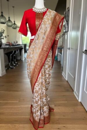 Handloom Pure Banarasi Khaddi Georget silk saree with blouse piece