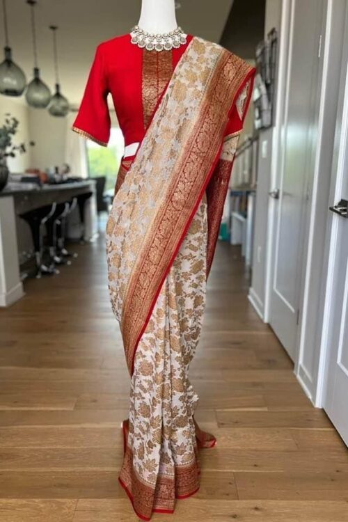 Handloom Pure Banarasi Khaddi Georget silk saree with blouse piece