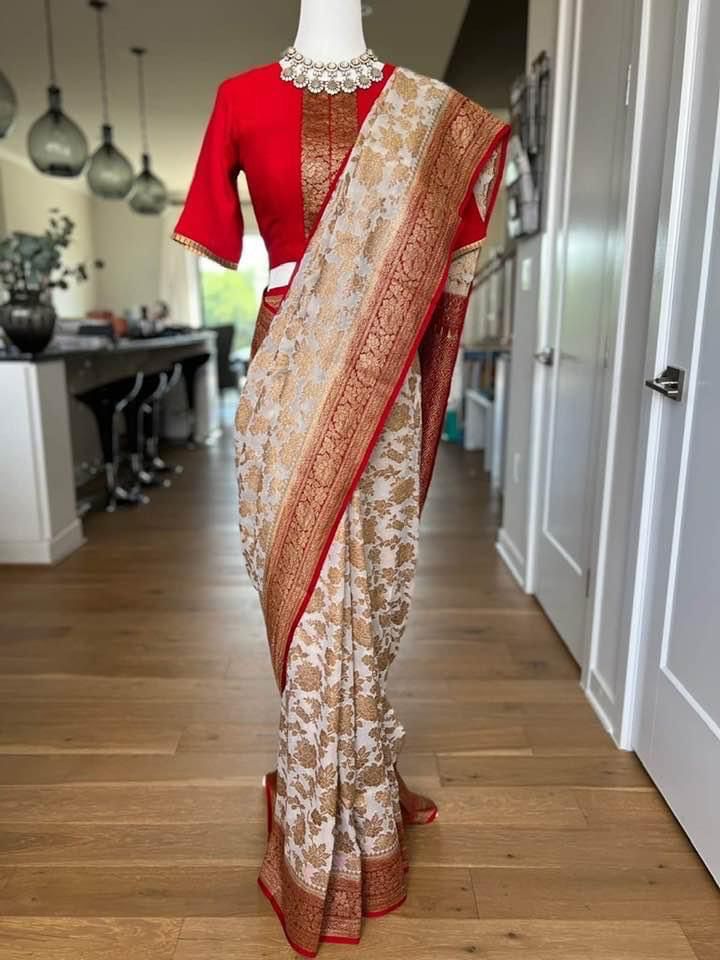 Handloom Pure Banarasi Khaddi Georget silk saree with blouse piece