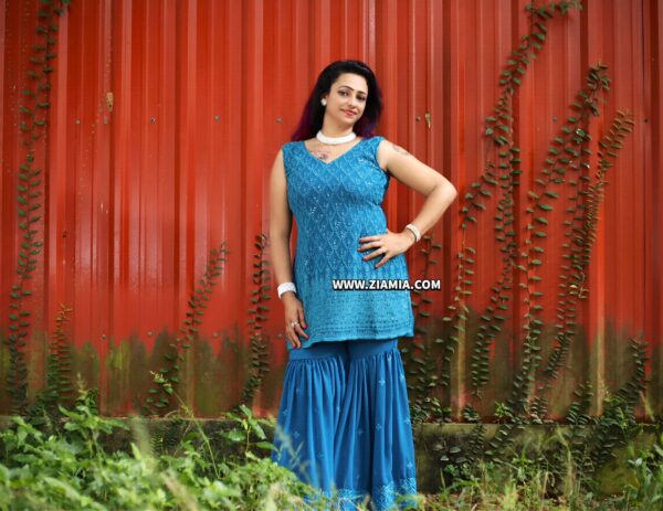 Designer Sharara Bottom with Short Kurti - Image 2