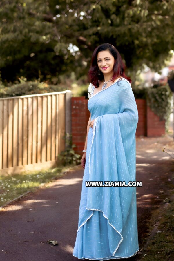 Pure Georgette Silk Saree with Crosia Laze Border  with Blouse - Image 4
