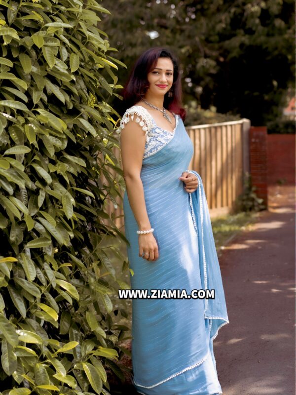 Pure Georgette Silk Saree with Crosia Laze Border  with Blouse - Image 5