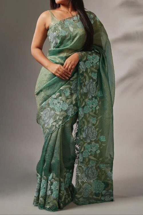 Banarasi Pure Tissue Crushed Organza Silk Saree