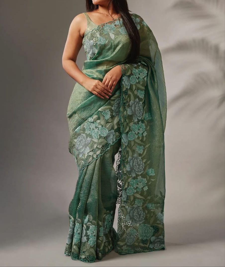 Banarasi Pure Tissue Crushed Organza Silk Saree
