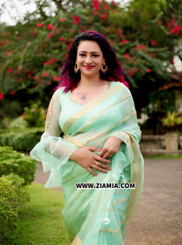 Pure Banarasi Hand woven  Organza Silk Saree with Designer Blouse - Image 3