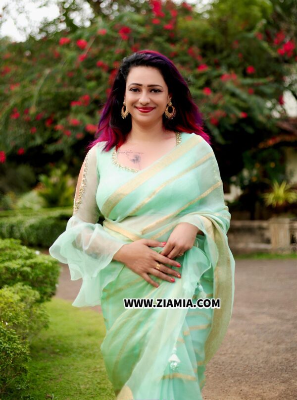 Pure Banarasi Hand woven  Organza Silk Saree with Designer Blouse - Image 3
