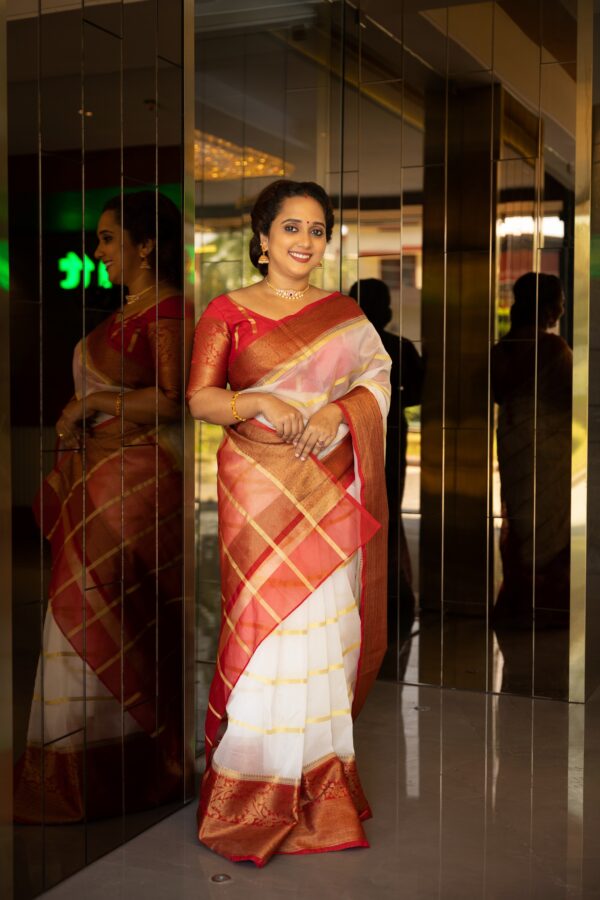 Banarasi Organza silk saree with contrast Border - Image 2