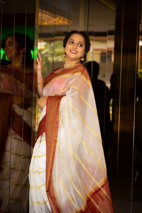 Banarasi Organza silk saree with contrast Border - Image 3