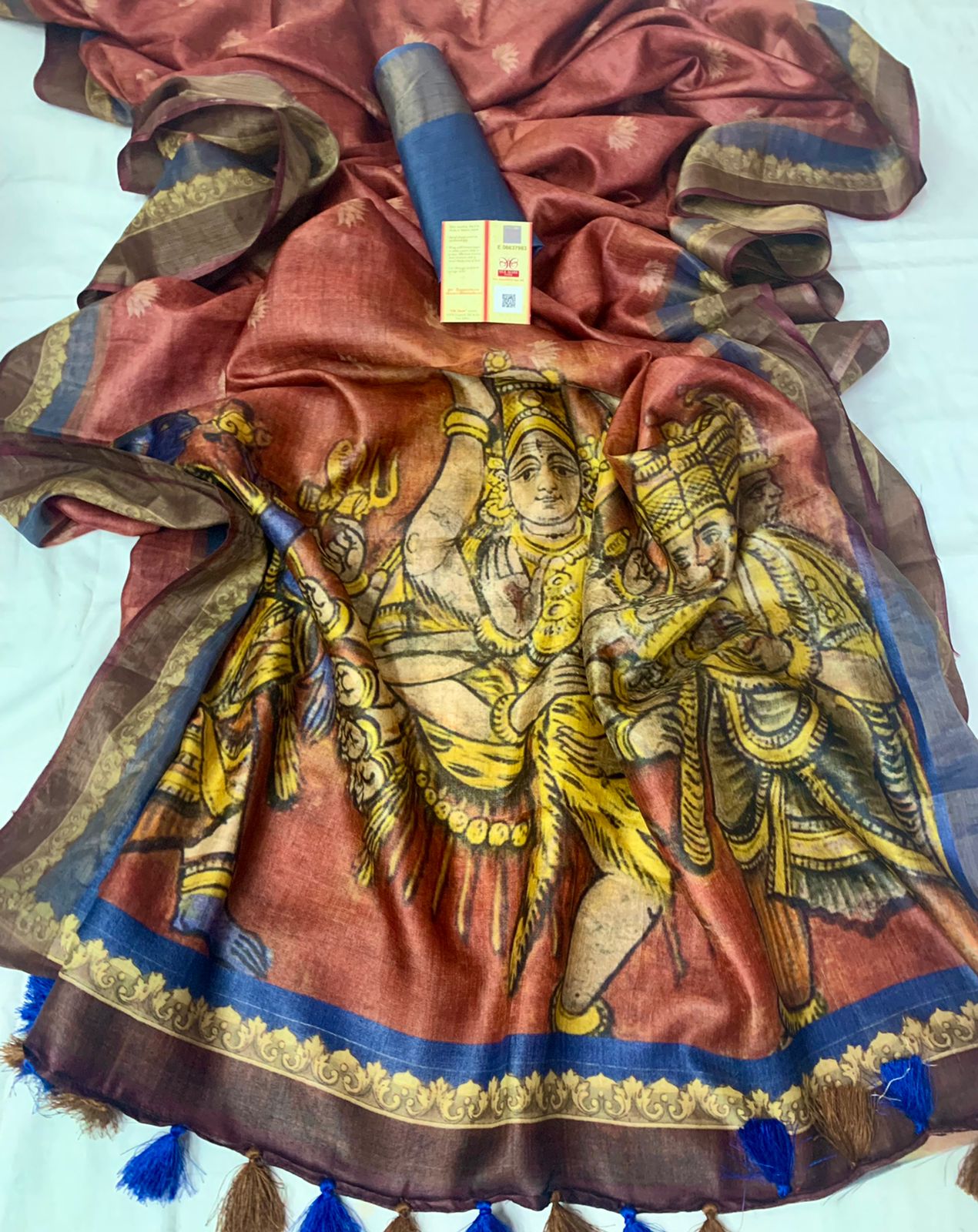 100% Bishnupuri Handloom Digital Printed Tussar Silk  Saree with Blouse Piece