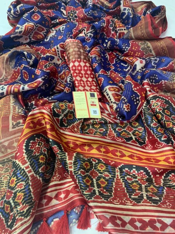 100% Bishnupuri Handloom Digital Printed Tussar Silk  Saree with Blouse Piece - Image 9