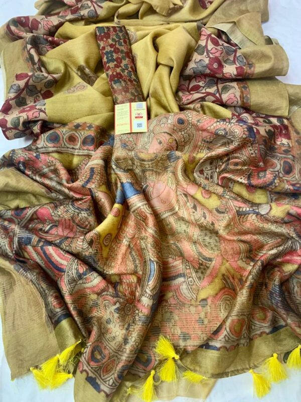 100% Bishnupuri Handloom Digital Printed Tussar Silk  Saree with Blouse Piece - Image 8