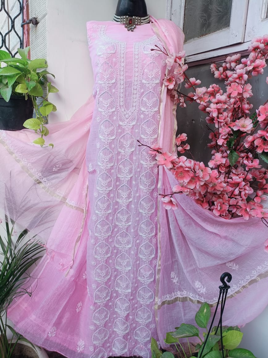 Mul Chanderi silk Gorgeous Chikankari Salwar Material