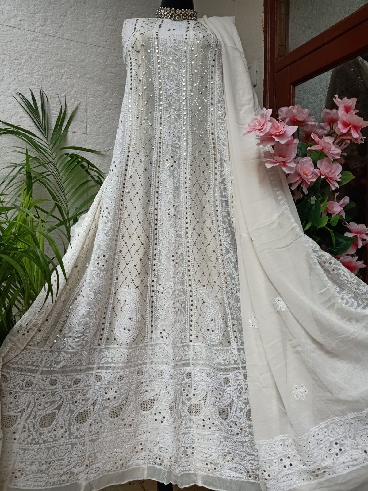 Pure Georgette Designer Chikankari 18 kali Anarkali..