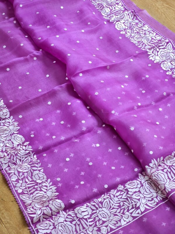BanarasI Handloom Pure Organza Silk Heavy Chikankari Embroidery Saree - Image 5