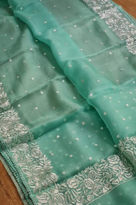 BanarasI Handloom Pure Organza Silk Heavy Chikankari Embroidery Saree