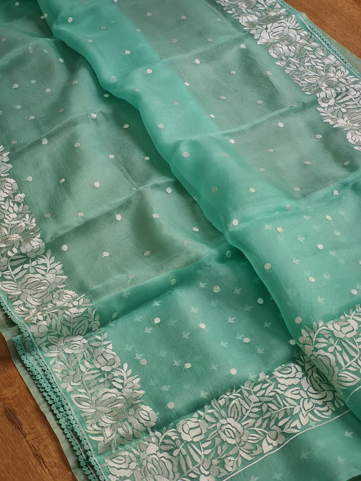 BanarasI Handloom Pure Organza Silk Heavy Chikankari Embroidery Saree