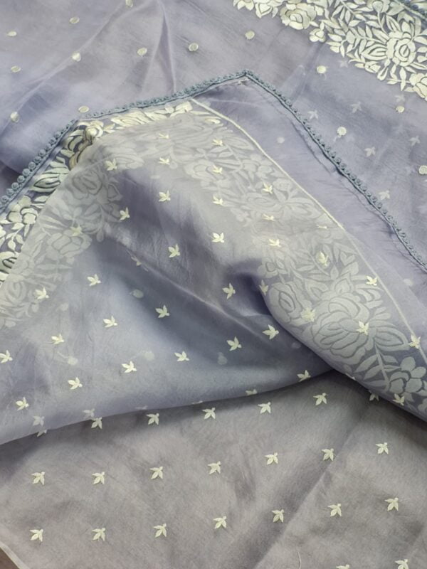 BanarasI Handloom Pure Organza Silk Heavy Chikankari Embroidery Saree - Image 6