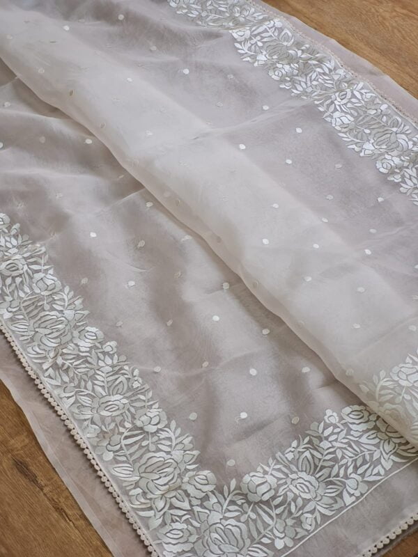 BanarasI Handloom Pure Organza Silk Heavy Chikankari Embroidery Saree - Image 2