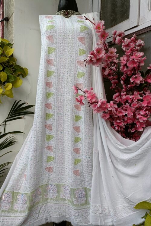 Pure Viscose Georgette Silk Chikankari Embroidery work salwar Material