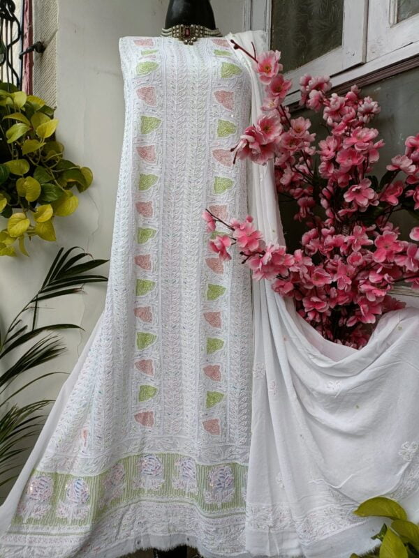 Pure Viscose Georgette Silk Chikankari Embroidery work salwar Material