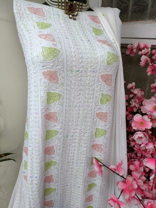 Pure Viscose Georgette Silk Chikankari Embroidery work salwar Material - Image 3