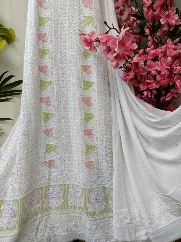 Pure Viscose Georgette Silk Chikankari Embroidery work salwar Material - Image 2