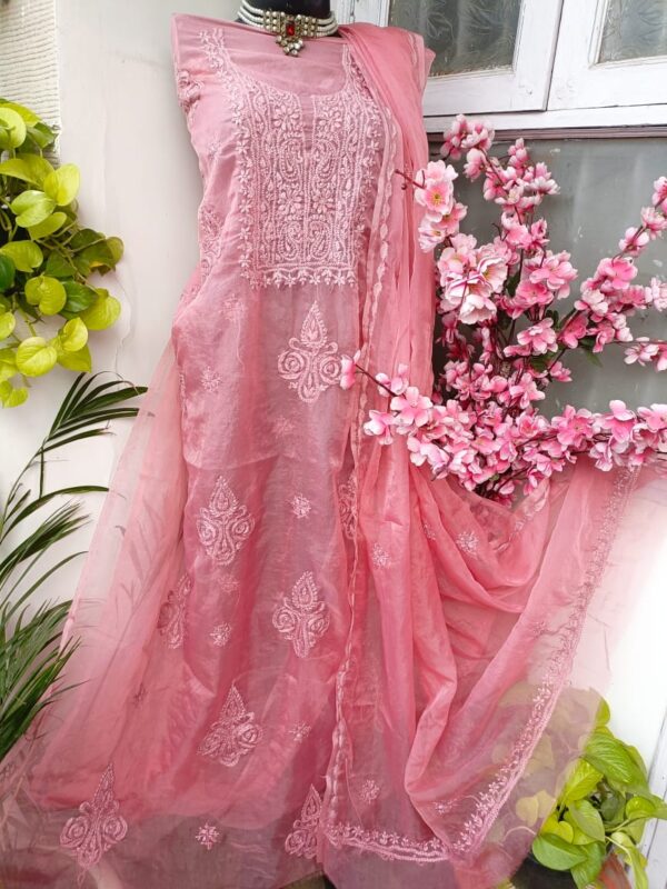 Organza Silk Intricate Chikankari Top & Dupatta set - Image 2