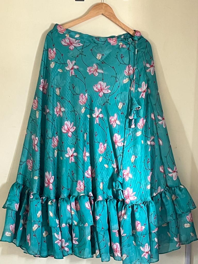Printed Flower Flare Skirt