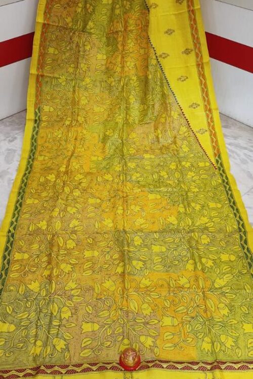 Handloom Pure Gachi Tussar silk with Reverse Kantha Hand Embroidery