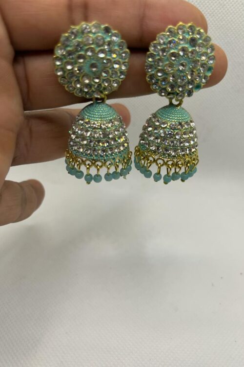 Ethnic Traditional Pista Green Color Oxidised Jhumka Earrings