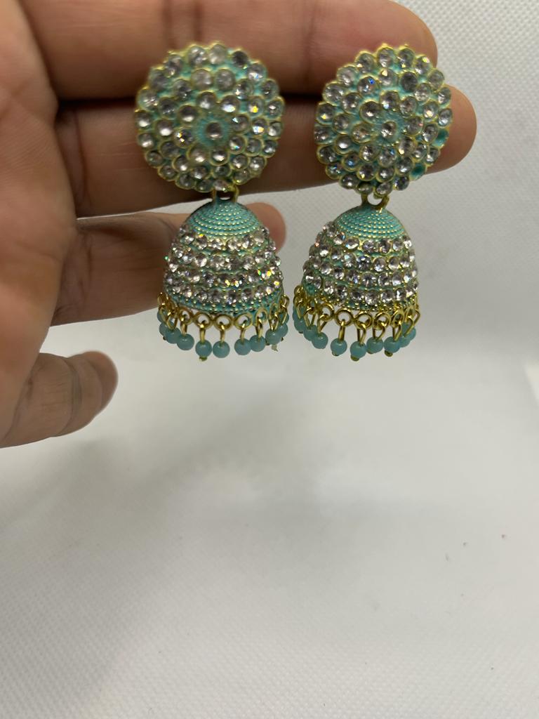 Ethnic Traditional Pista Green Color Oxidised Jhumka Earrings