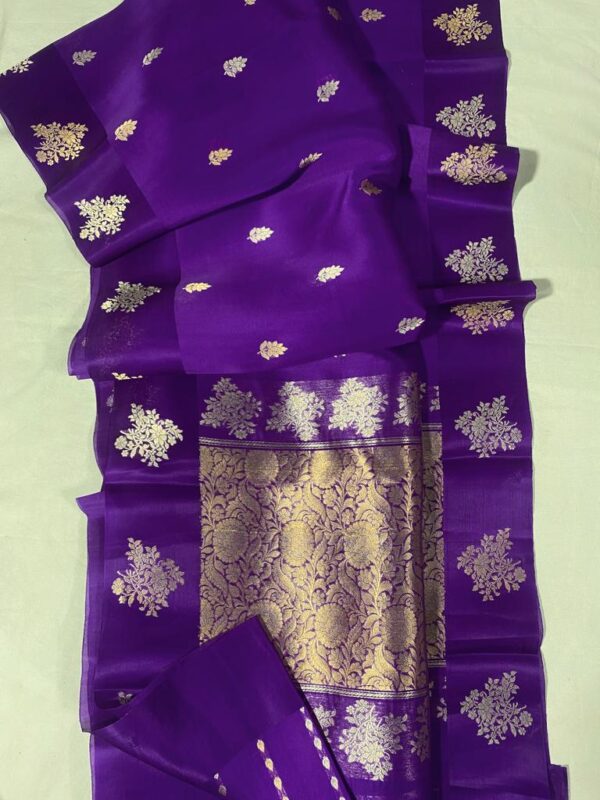 Banarasi Handloom Pure Kora Organza silk saree - Image 7
