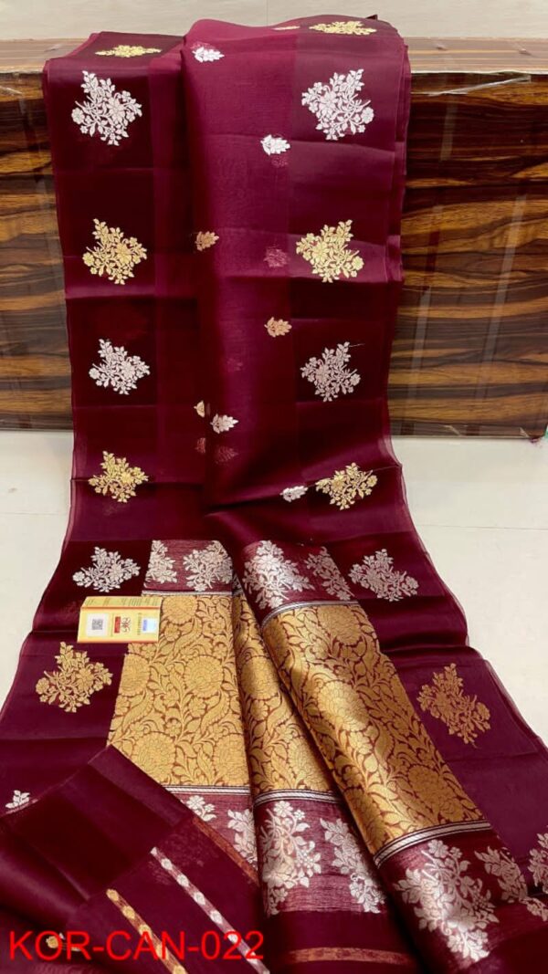Banarasi Handloom Pure Kora Organza silk saree - Image 9