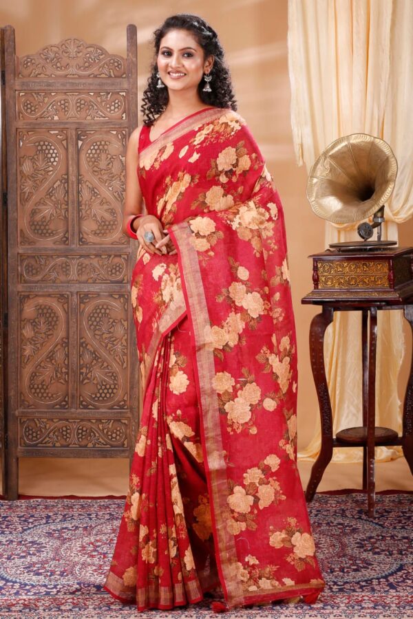 Pure 100% Linen Digital Printed Saree with Blouse Piece