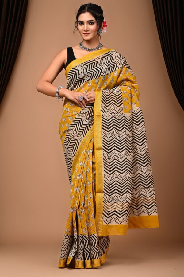 Hand Block Printed Pure Maheshwari Border Silk Saree - Image 8