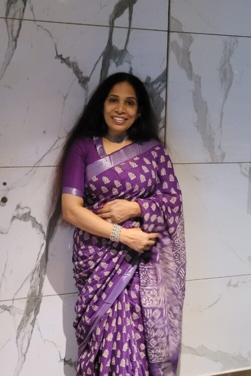 Hand Block Printed Linen Cotton Saree with Blouse Piece