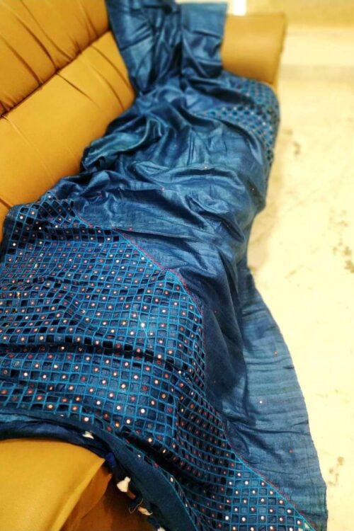 Pure Tussar Ghicha silk Saree with Embroidery Cutwork Design.