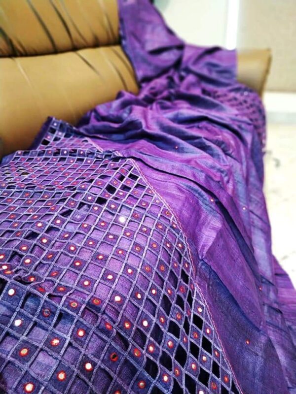 Pure Tussar Ghicha silk Saree with Embroidery Cutwork Design. - Image 4