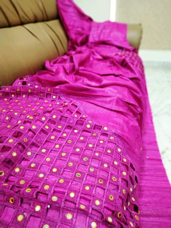 Pure Tussar Ghicha silk Saree with Embroidery Cutwork Design. - Image 6