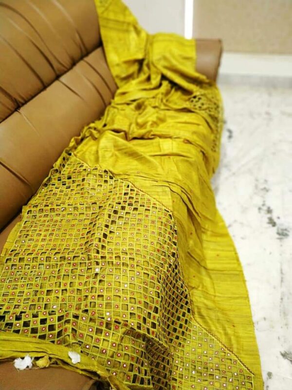 Pure Tussar Ghicha silk Saree with Embroidery Cutwork Design. - Image 7