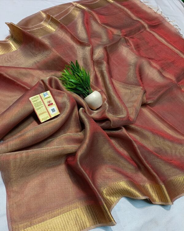 100% Pure Tussar Tissue Silk Saree - Image 8