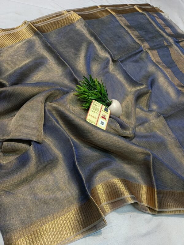 100% Pure Tussar Tissue Silk Saree - Image 5