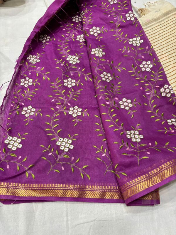  Banarasi  Linen Silk Saree with machine Embroidery Work - Image 2