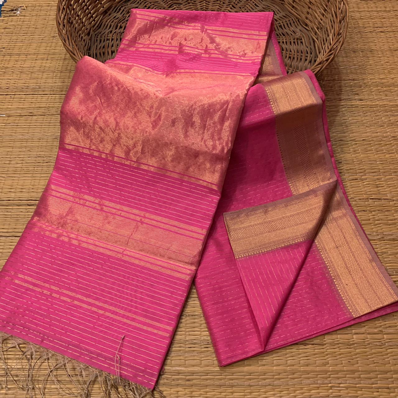 Maheshwari Handloom Zari Striped Design Saree