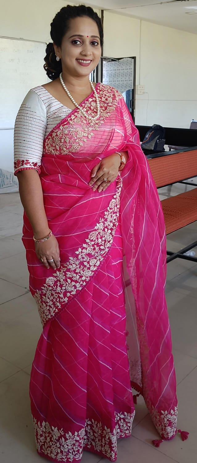 Pure Organza Silk Lehriya Design Saree with Beautiful Hand Embroidery