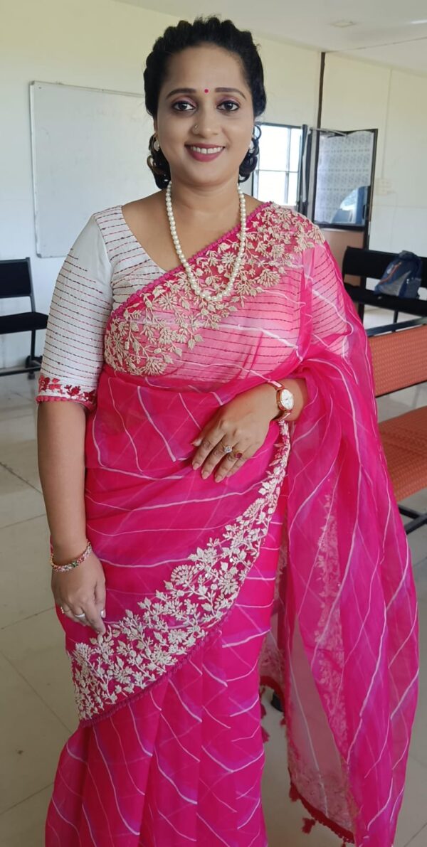 Pure Organza Silk Lehriya Design Saree with Beautiful Hand Embroidery - Image 2