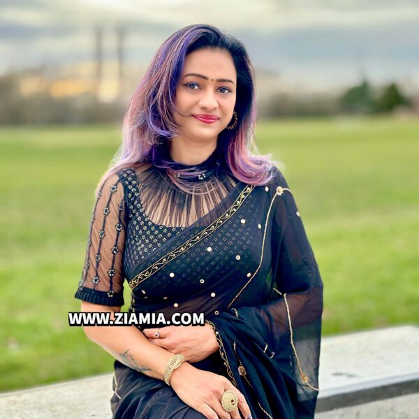 Pure Georgette Jet Black Colour Saree with Beautiful Hand Embroidery Work - Image 2